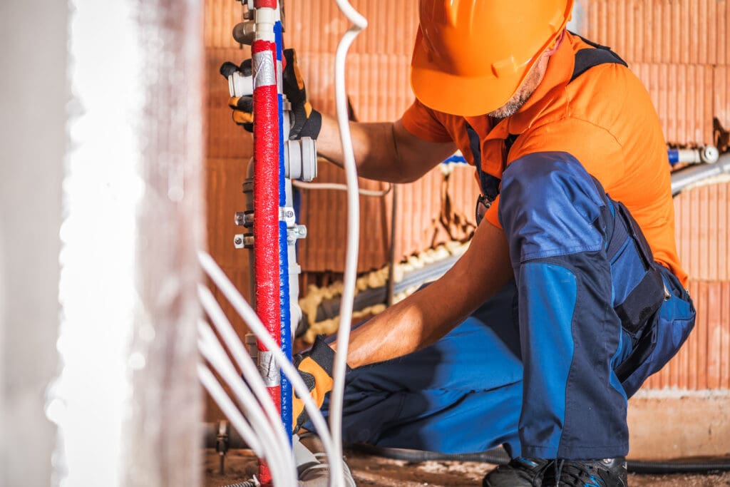 a plumber fixing plumbing lines